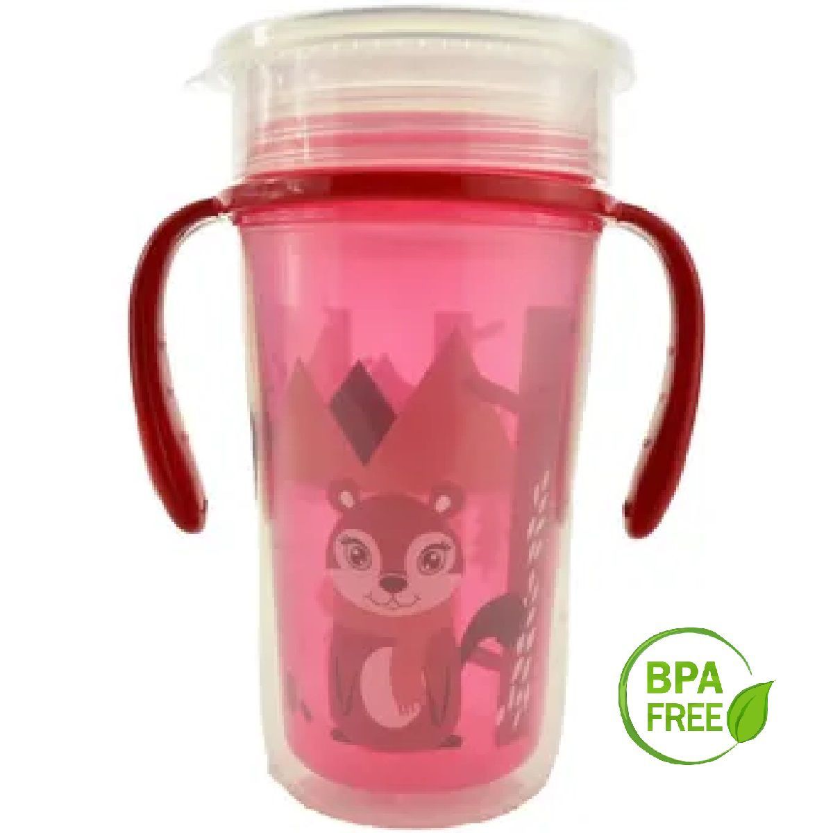 MUNDO BEBE - Vaso 360 10 Onzas Con Tapa Con Asas Rosa bebé