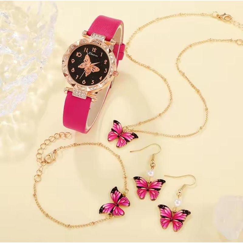 VANIDADES COLLECTIONS - Kit Reloj Dorado Para Mujer  Juego De Collar Aretes Rosa Perla