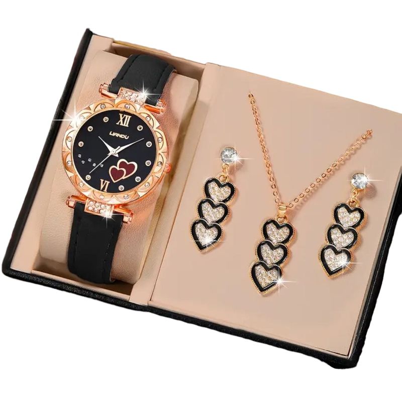 VANIDADES COLLECTIONS - Kit Reloj Negro Para Mujer  Juego De Collar Aretes