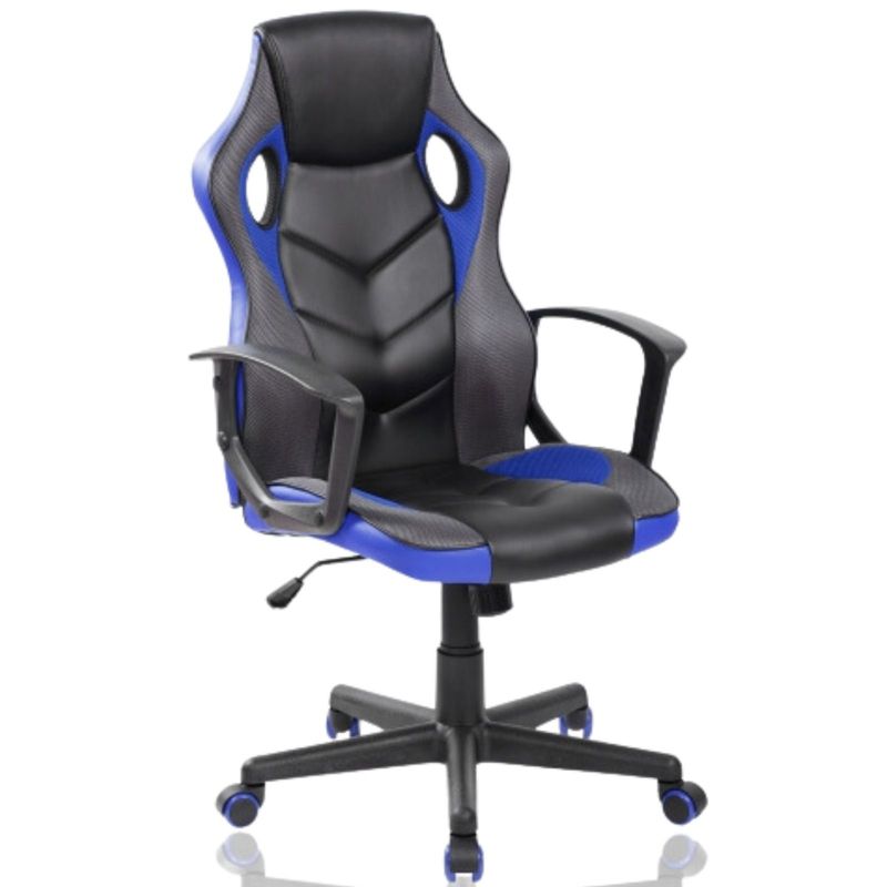 AKIVOY - Silla Gamer Rocker Para Oficina en Cuero Acolchada Giratoria Ngr-Azul
