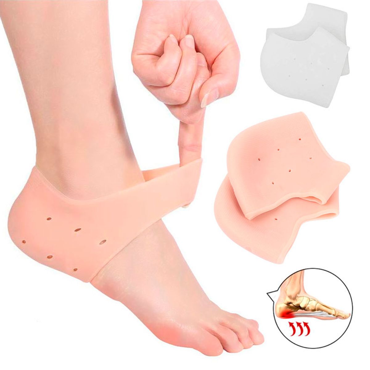 GENERICO - Taloneras Protector Talón Gel Silicona Fascitis - Beige