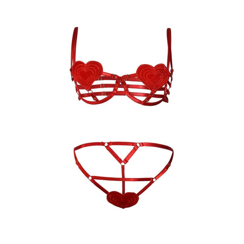 ELECTRIK LINGERIE - Conjunto Dely de Terciopelo en Rojo con Detalle de Corazón