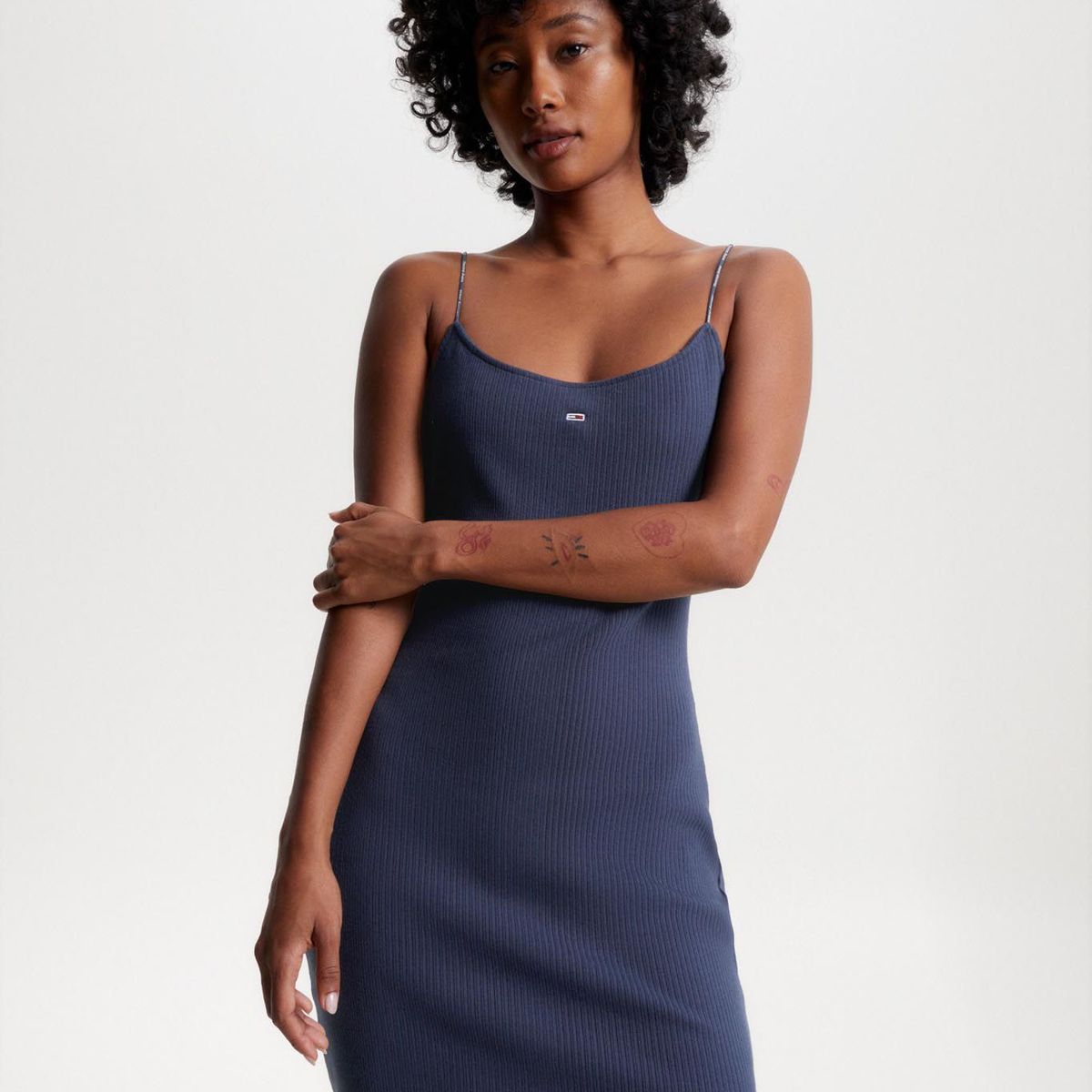 TOMMY HILFIGER - Mini Vestido Azul Acanalado Para Mujer Tommy Jeans