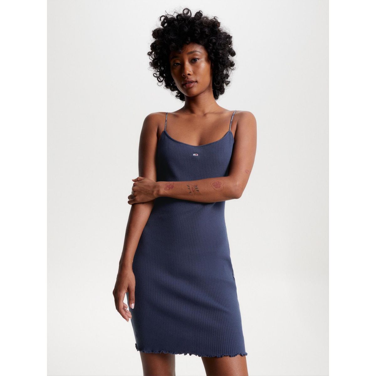 TOMMY HILFIGER - Mini Vestido Azul Acanalado Para Mujer Tommy Jeans