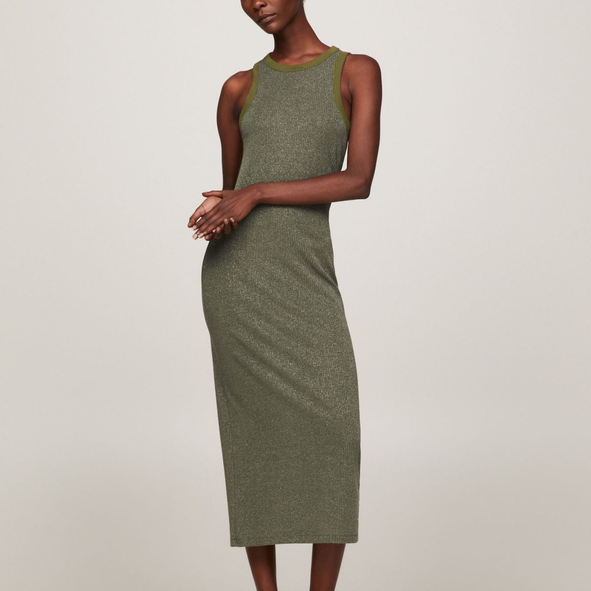 TOMMY HILFIGER - Vestido Midi Sin Mangas De Corte Slim Mujer Verde Tommy Hilfiger