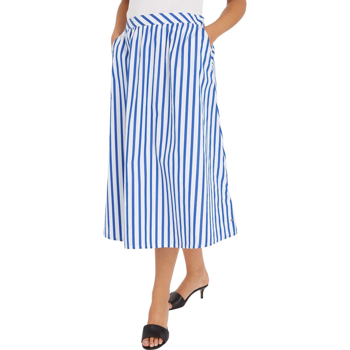 TOMMY HILFIGER - Falda Midi De Popelín Con Diseño De Rayas Mujer Azul Tommy Hilfiger