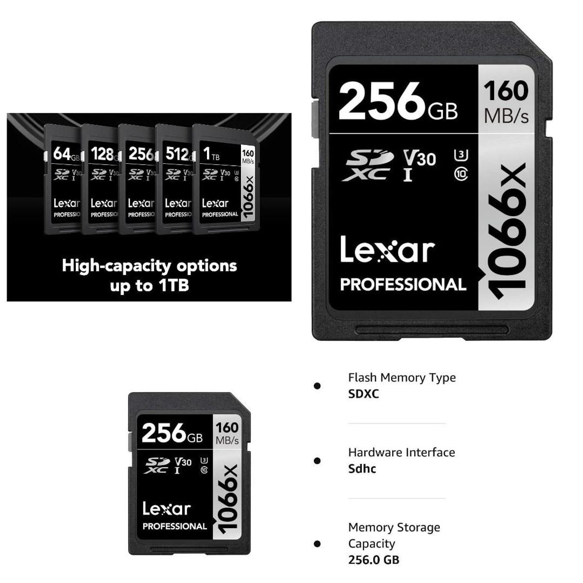 LEXAR - Memoria Lexar SDXC UHS-I V30 256Gb  160Mbps 1066x