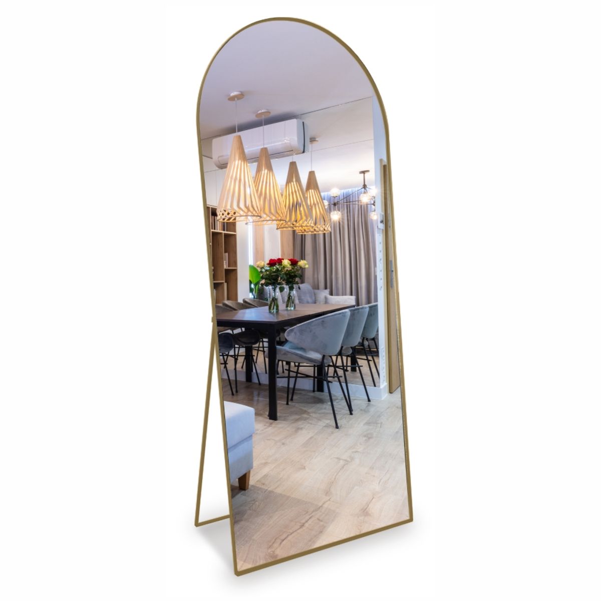 ALIK DISEÑO - Espejo De Piso Cuerpo Entero Marco y Soporte Metálico Dorado 70x170cm