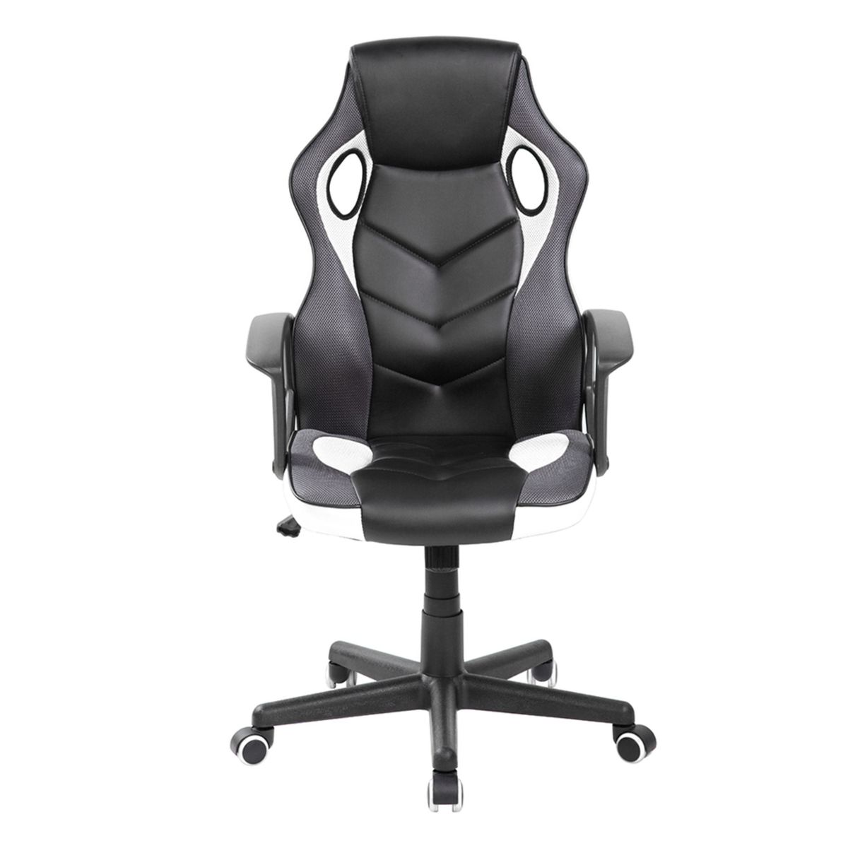 AKIVOY - Silla Gamer Rocker Para Oficina en Cuero Acolchada Giratoria Ngr-Blan-
