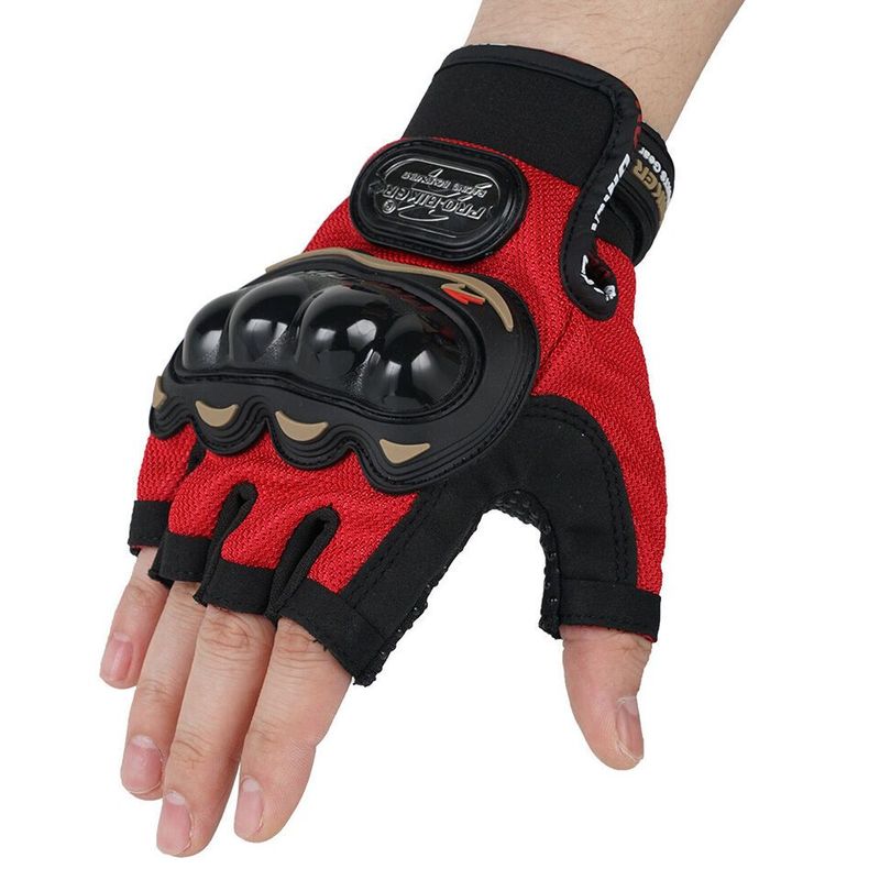 GENERICO - Guantes Medio Dedo Transpirables Protección Nudillos Rojo