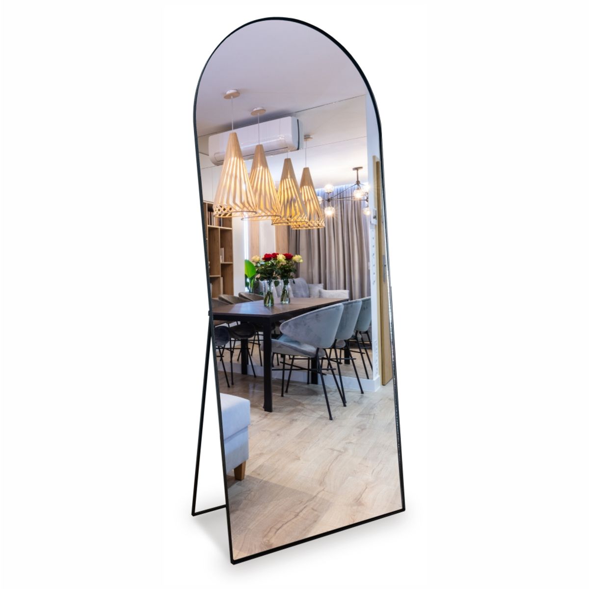 ALIK DISEÑO - Espejo De Piso Cuerpo Entero Marco y soporte Metálico Negro 60x150cm