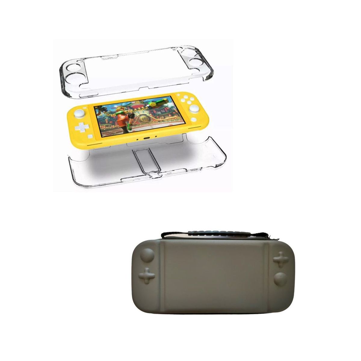 GENERICO - Estuche Rigido Gris + Acrilico Para Switch Lite