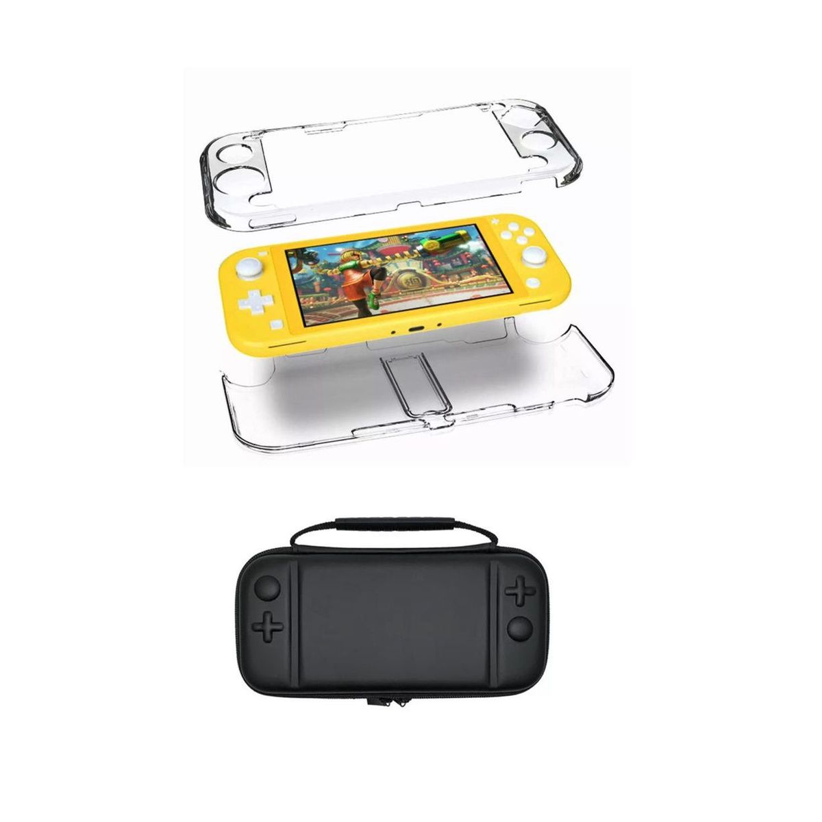GENERICO - Estuche Rigido Negro + Acrilico Para Switch Lite