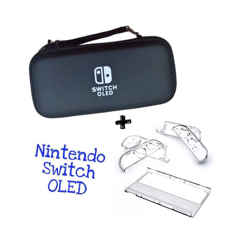 GENERICO - Estuche Rigido Negro + Acrilico Protector Para Switch Oled