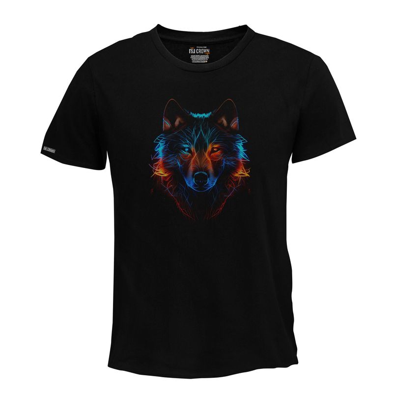 CREACIONES NU CROWN - Camiseta Lobo estilo neón animal salvaje Original Nu Crown