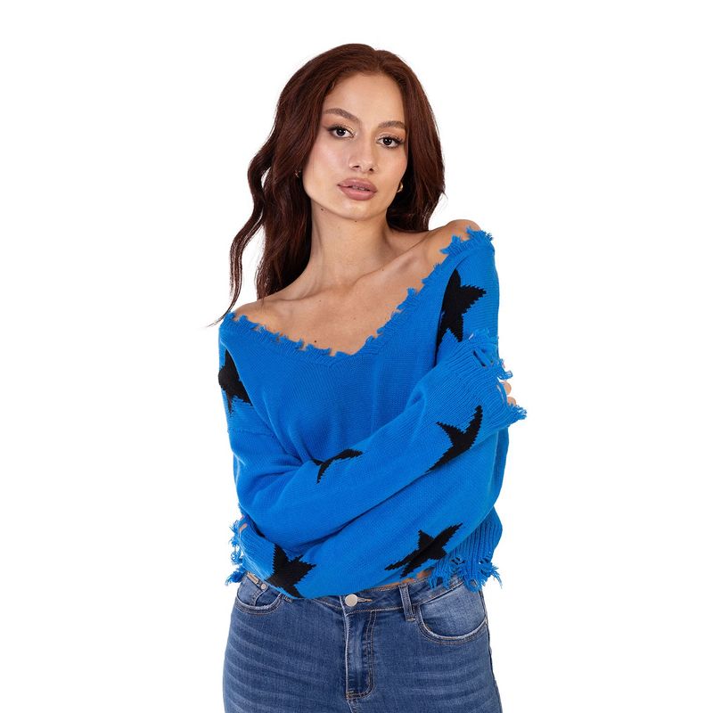 DREAMER - Sweater cuello pico estrellas