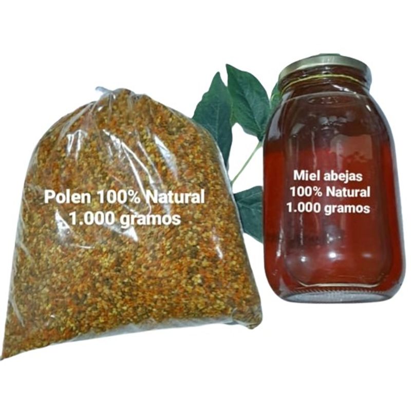 GENERICO - Dúo Miel abejas pura natural orgánica x1000g polen x 1000g