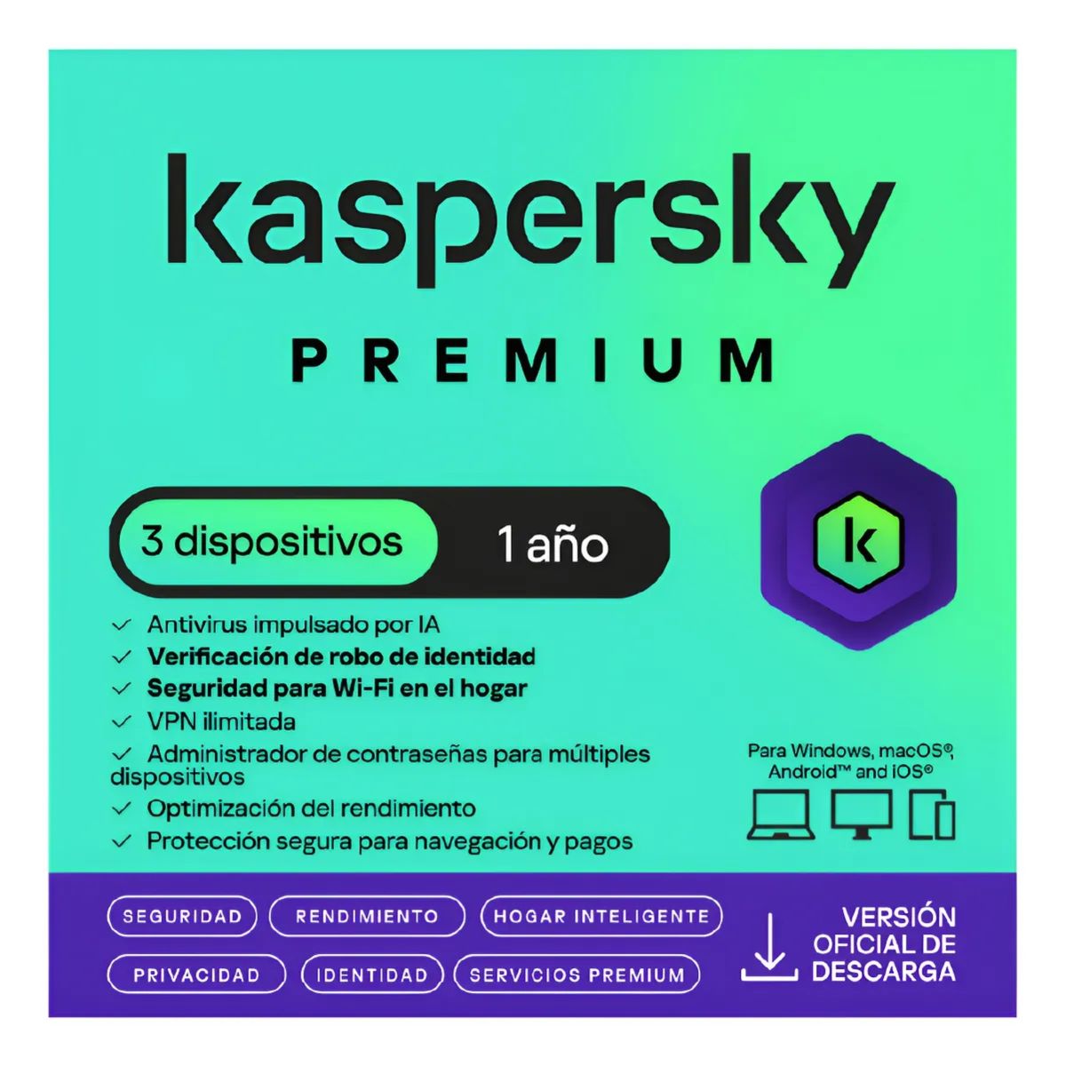 KASPERSKY - Antivirus Kaspersky Premium 3 Dispositivos 1 Año