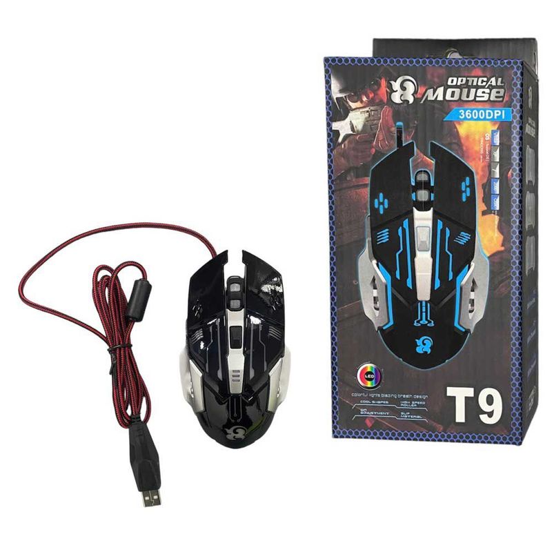 GENERICO - Mouse Gamer Usb 6 Botones Optico Led Pro Gamer T9