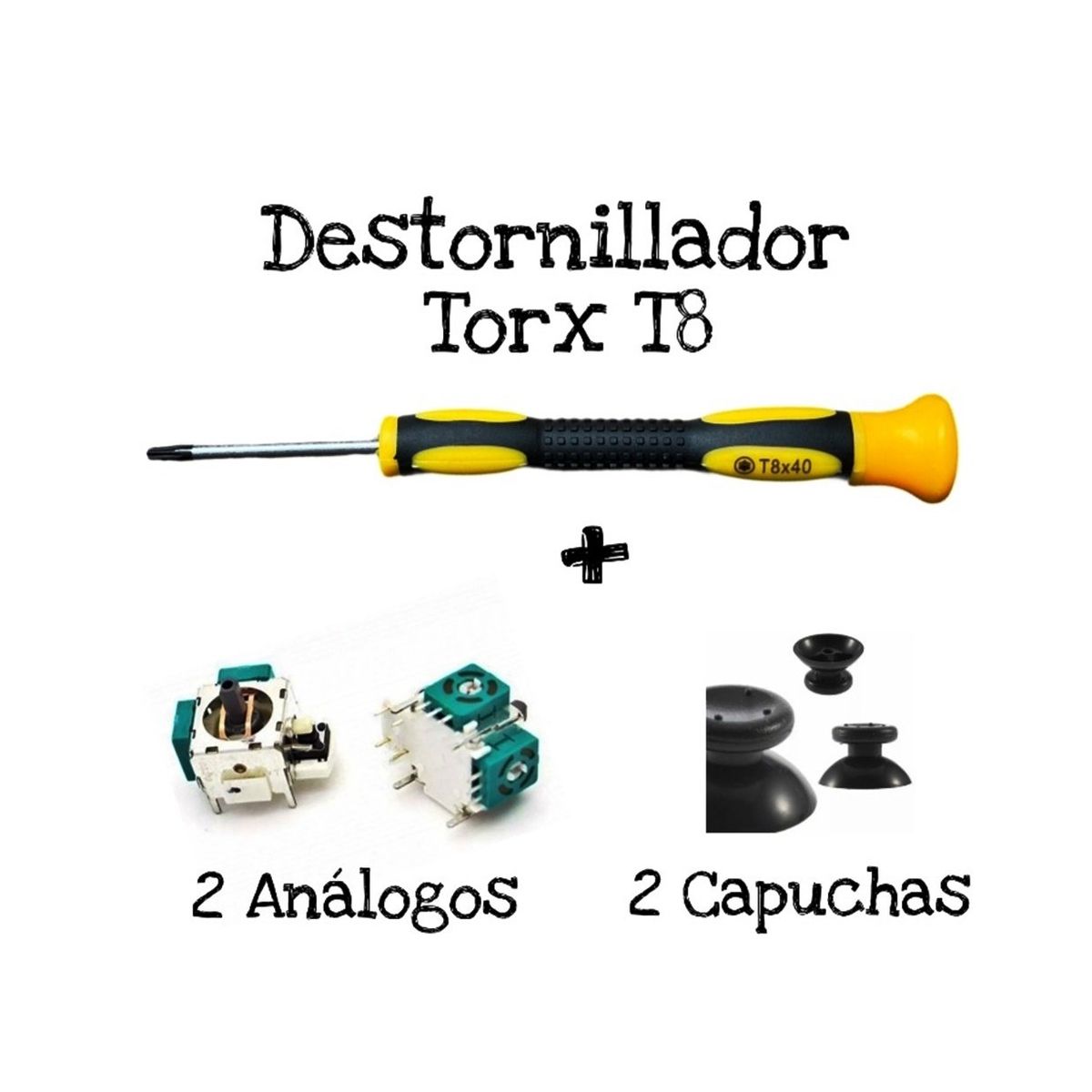 GENERICO - Destornillador Torx T8 + 2 Analogos + 2 Capuchas Para Control Xbox 360