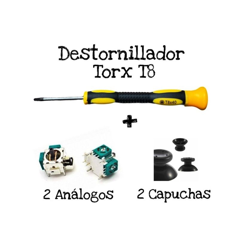 GENERICO - Destornillador Torx T8 + 2 Analogos + 2 Capuchas Para Control Xbox 360