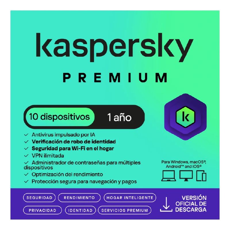 KASPERSKY - Antivirus Kaspersky Premium 10 Dispositivos 1 Año
