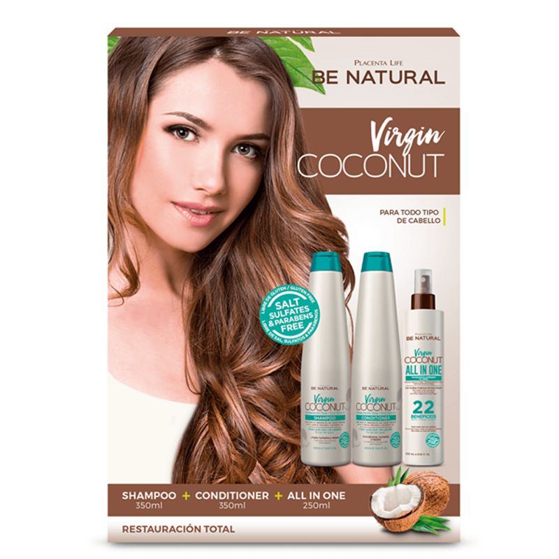 BE NATURAL - Kit Be Natural Virgin Coconut Shampoo  Conditioner  All In One
