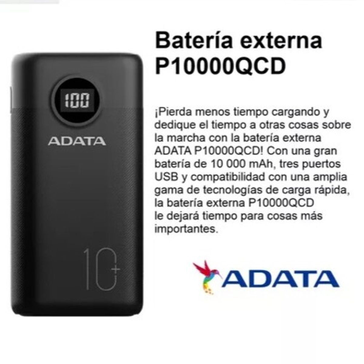 ADATA - Adata P10000QCD Power Bank 10000mAh Multi Carga Rápida USB-C Negro