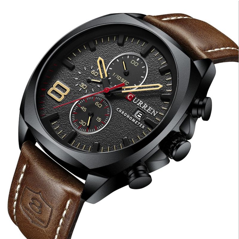 CURREN - Reloj Hombre Curren 8324 Cuarzo Cronografo Correa De Cuero Lujo