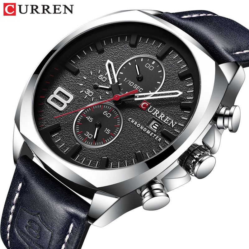 CURREN - Reloj Hombre Curren 8324 Cuarzo Cronografo Correa De Cuero Lujo