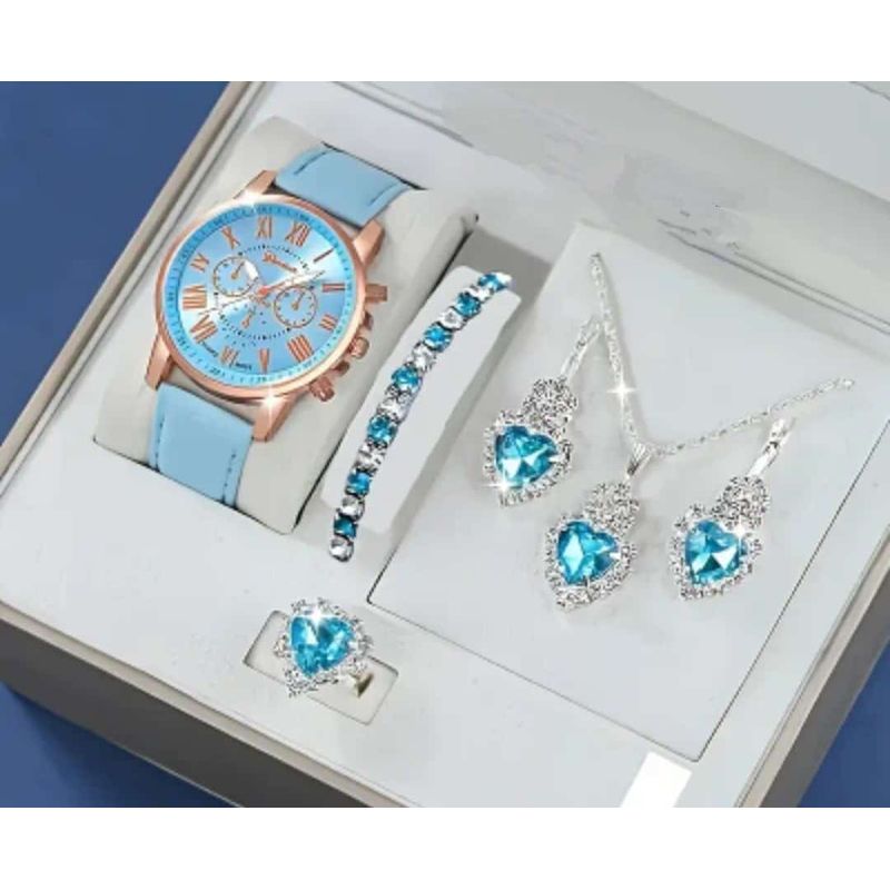 VANIDADES COLLECTIONS - Kit Reloj Azul Claro Para Mujer  Juego De Collar Aretes