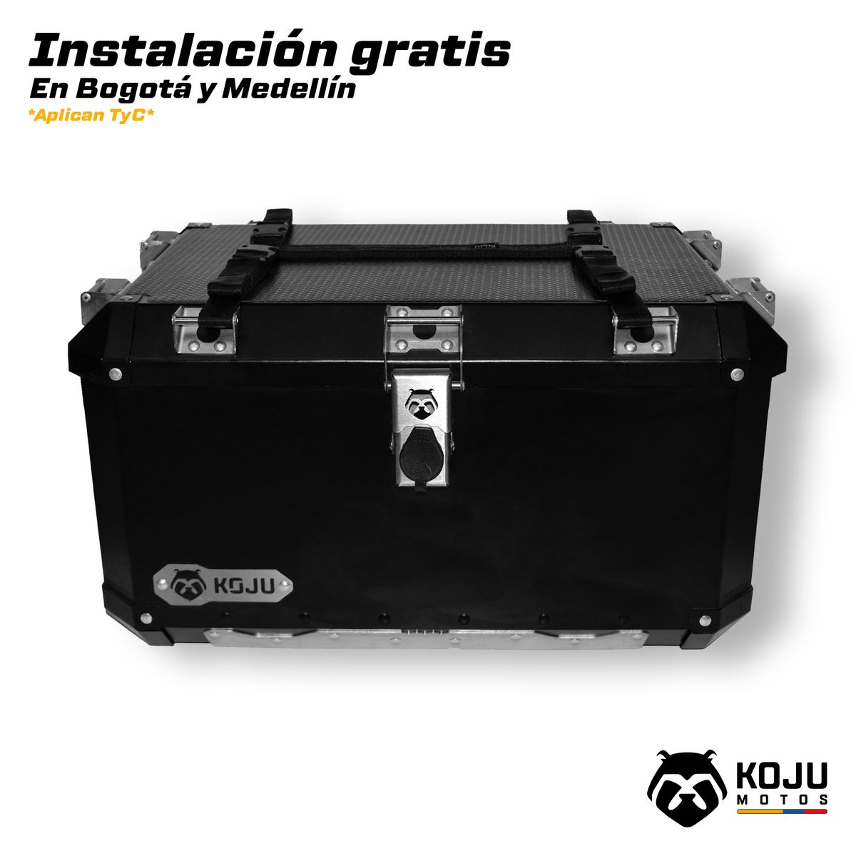 KOJU - Maletero en aluminio para moto-59L NEGRO con accesorios KOJU