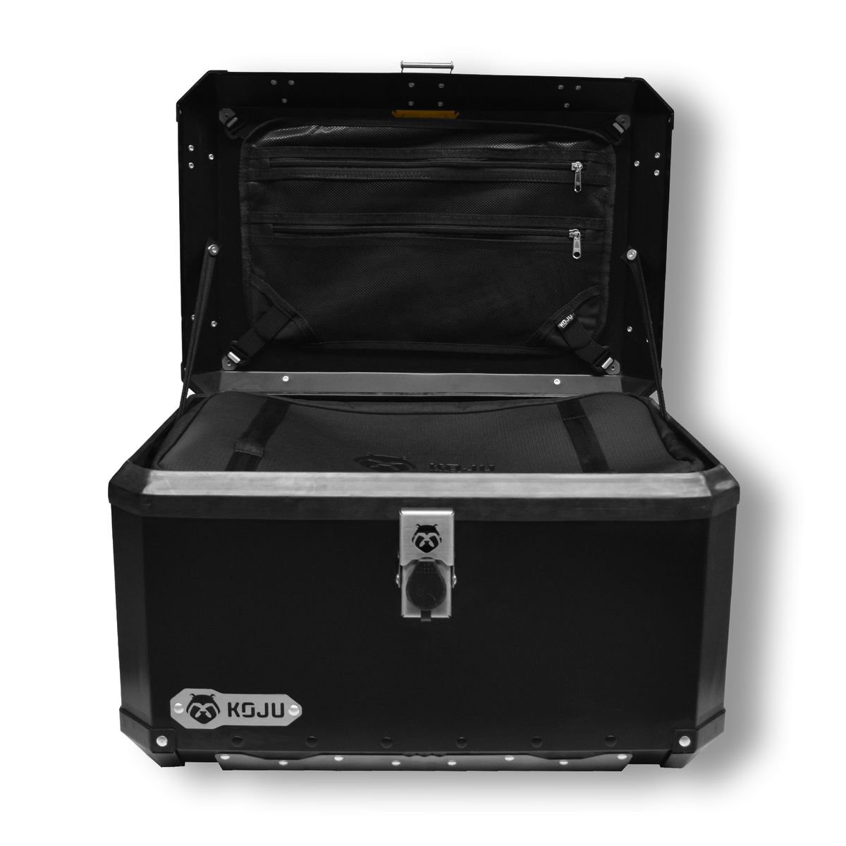 KOJU - Maletero en aluminio para moto-59L NEGRO con accesorios KOJU