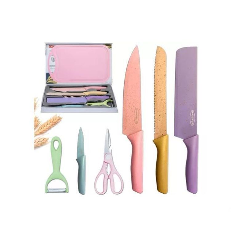 AMERICO SHOP - Set de Cuchillos 6 Piezas + Tabla de Picar Para Cocina