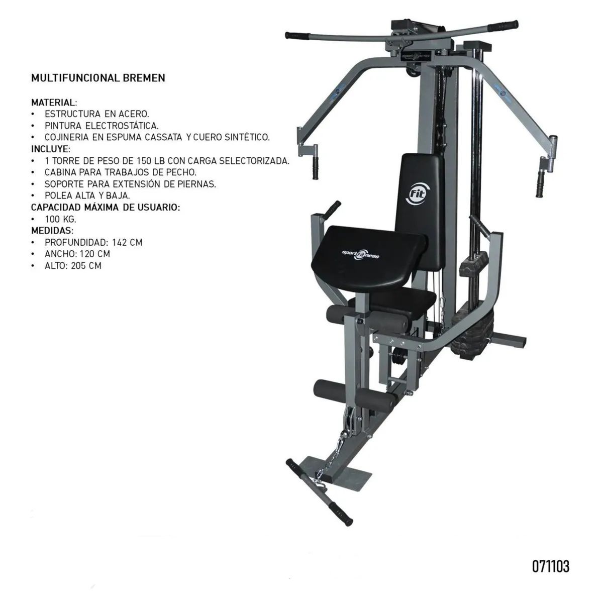 SPORT FITNESS - Multifuerza 1 Puesto Bremen 150Lbs Sportfitness