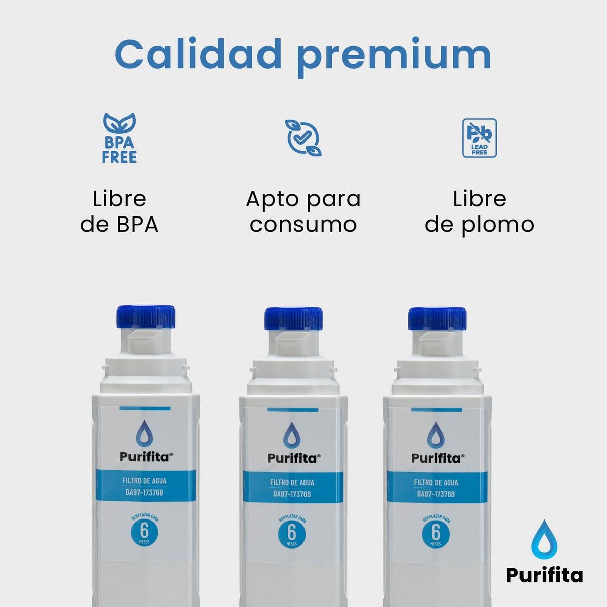 COREAQUA - Filtro Agua Para Nevera Set X3 Samsung Da97-17376b