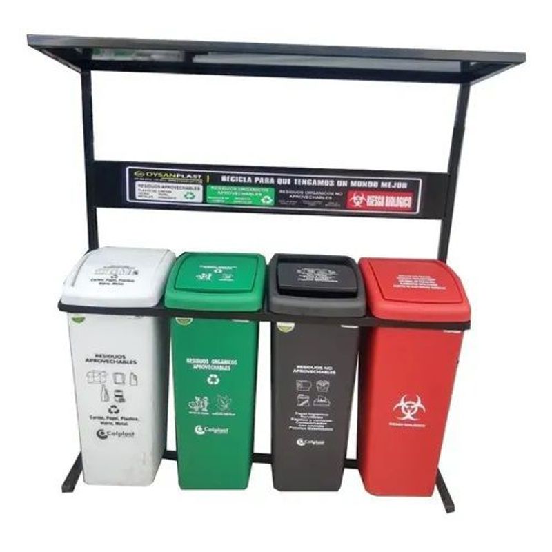 COLPLAST - Punto Ecológico De 55 Lts 4 Puestos con techo