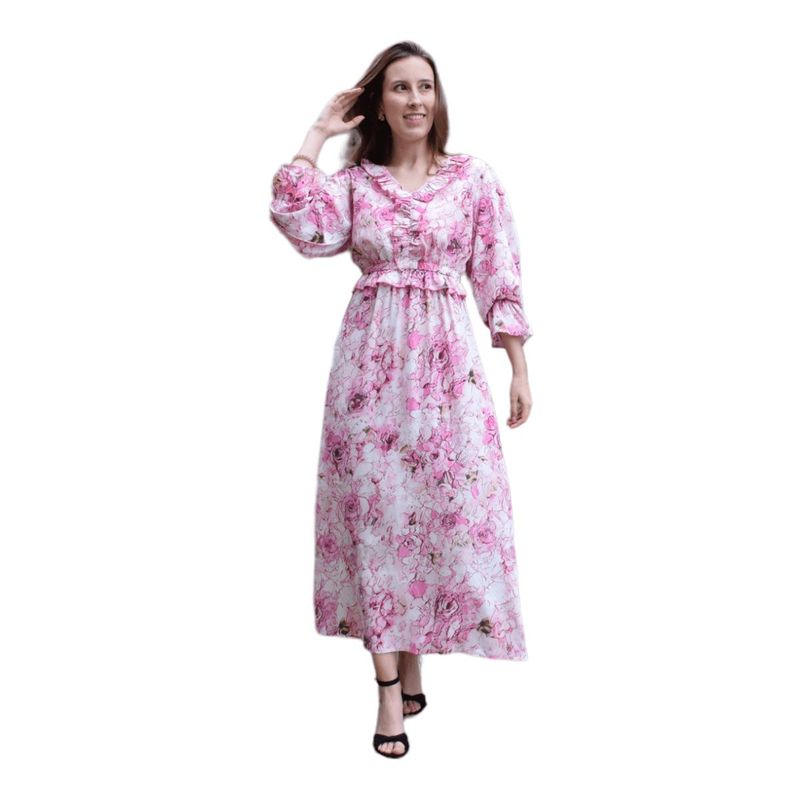 FRIOLENTA - Vestido amapola Verano Flores Elegante Flecos