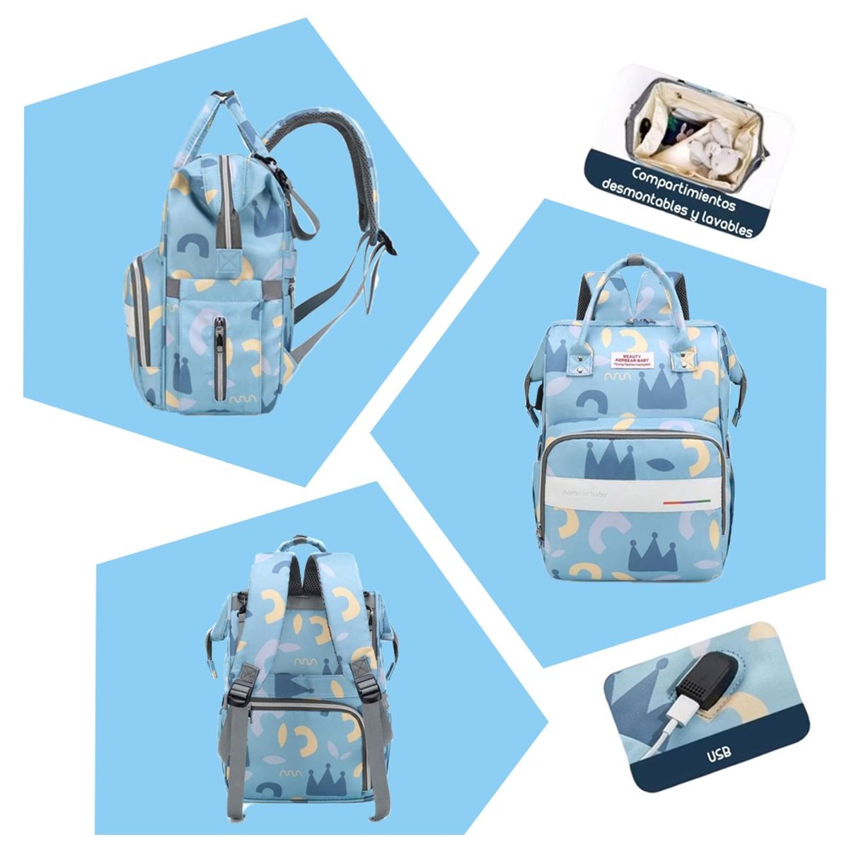 LANZURY IMPORTACIONES - Pañalera Bolso Maternidad de Gran Capacidad - AZUL-