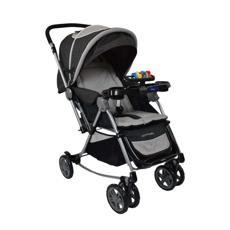 HAPPY BABY - Coche Mecedora  Bebe Logan Negro-Gris Happy Baby