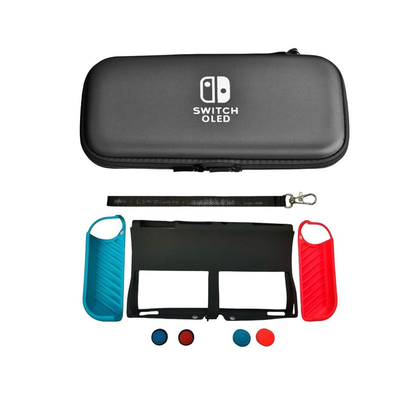 GENERICO - Estuche Rigido Negro + Funda Silicona 7 en 1 Para Switch Oled