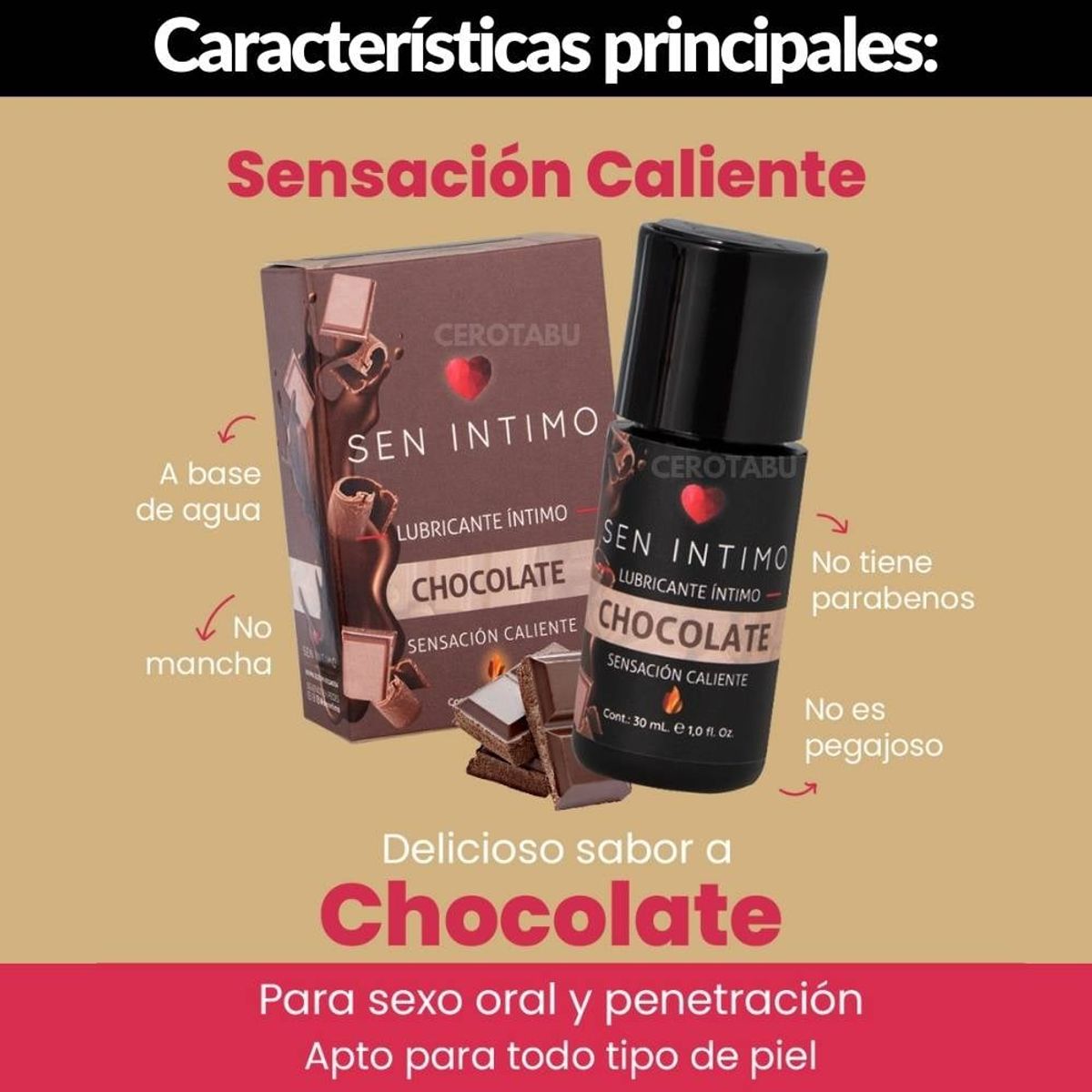 SEN INTIMO - Lubricante Intimo Sensación Caliente Sabor Chocolate x 30ml
