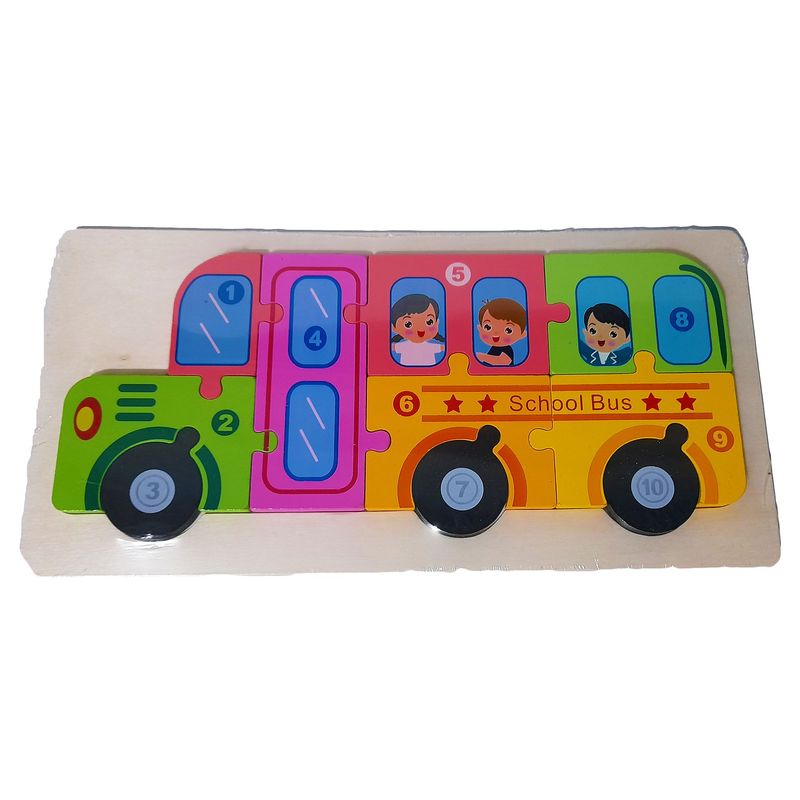 GENERICO - Rompecabezas Madera De Un Bus 10 Piezas Para Niños