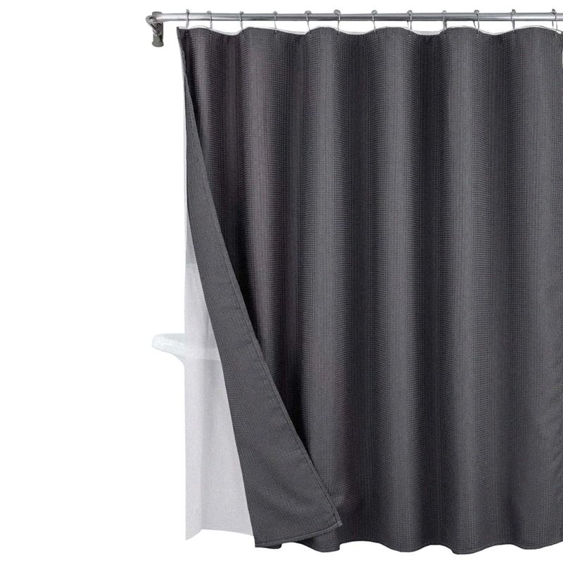 CASATUA - Cortina Baño Ducha 100% Impermeable con Iman y Forro - Gris-.-