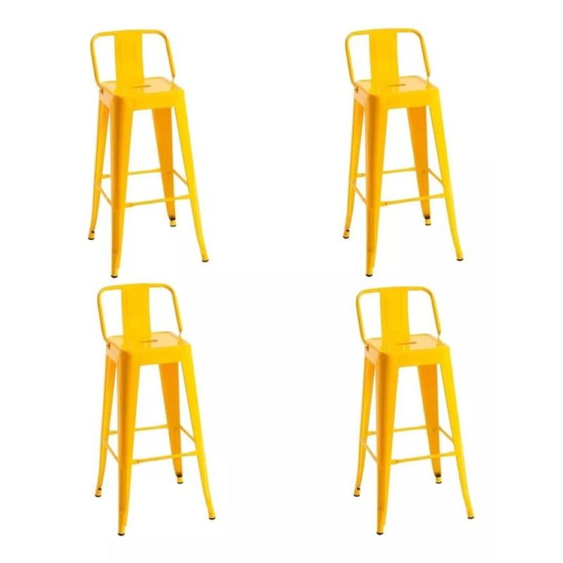 MOBLIHOUSE - Set X4 Butaco Alto Para Barra Metálico Moderna Con Espaldar Mbh