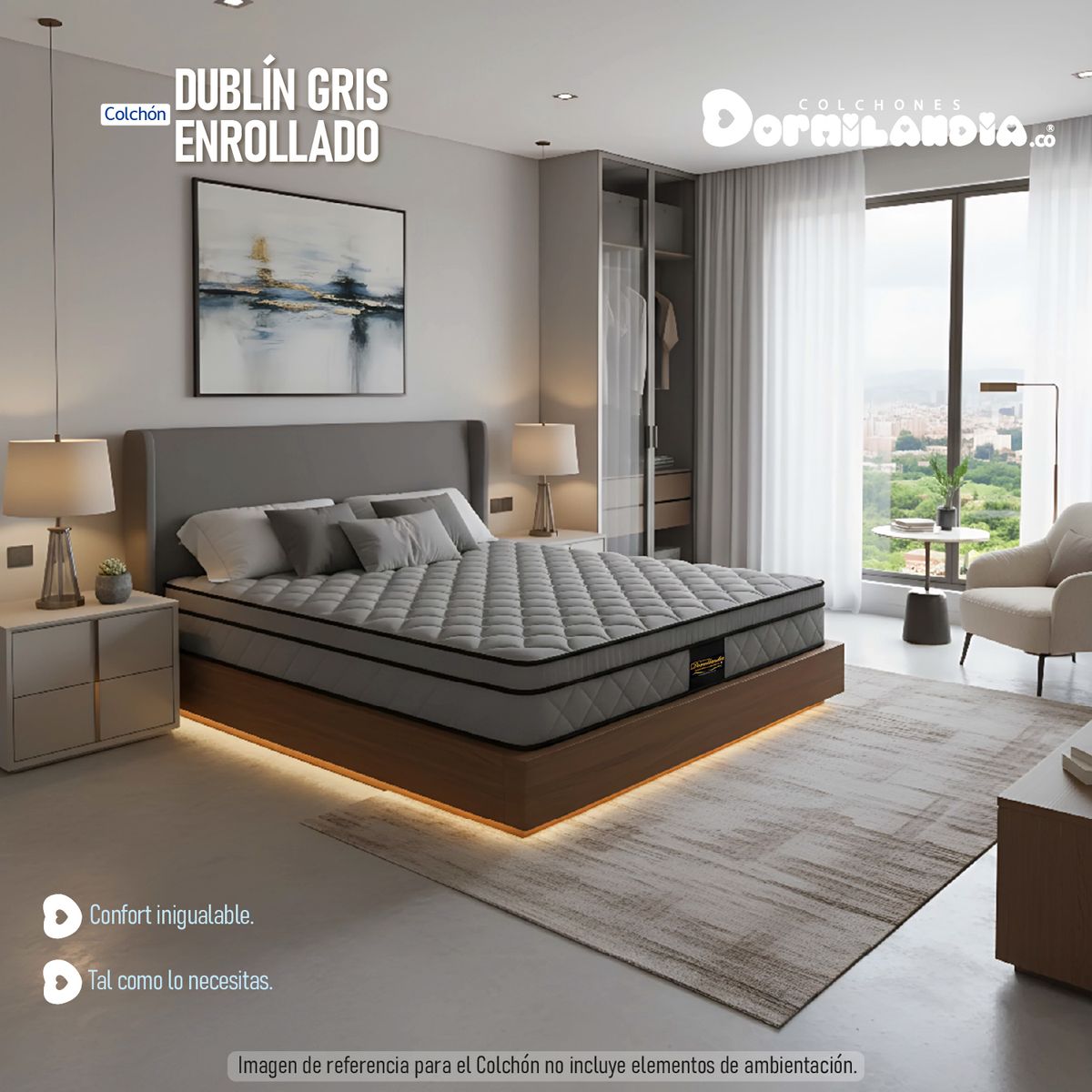 DORMILANDIA - Colchón Gris King Resortado Dublín