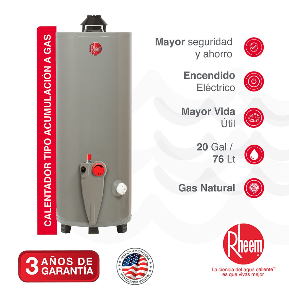 RHEEM - Calentador De Acumulación A Gas 76 Litros