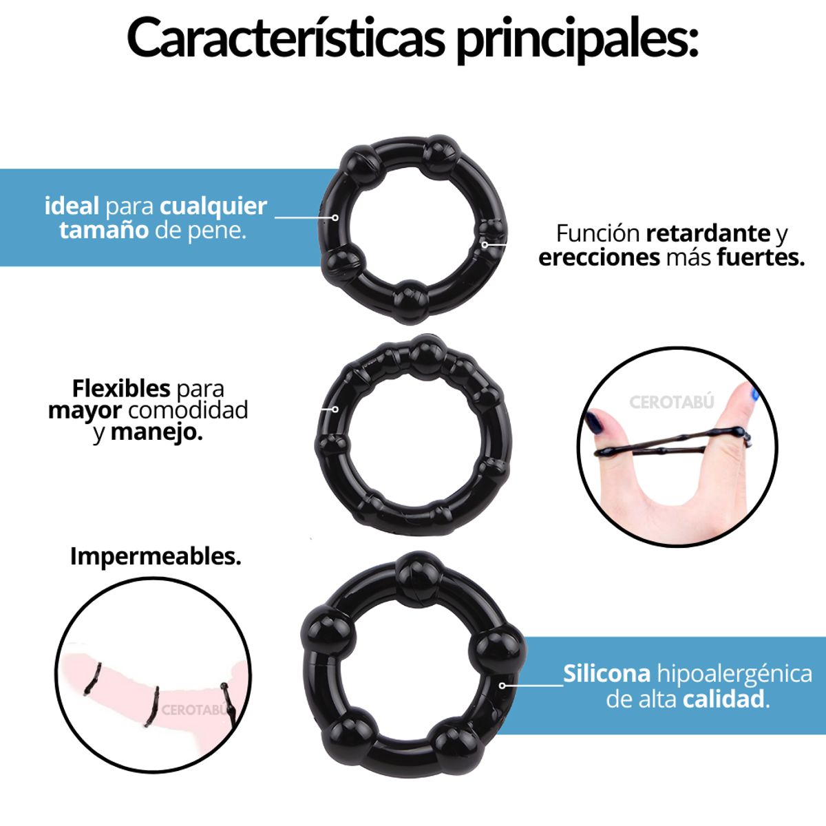 GENERICO - Anillo Retardante Masculino Juguete Sexual X3-