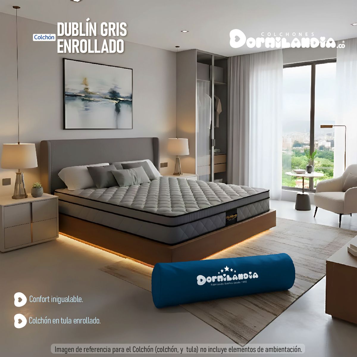 DORMILANDIA - Colchón Sencillo Gris Resortado Dublín Enrollado Confortable