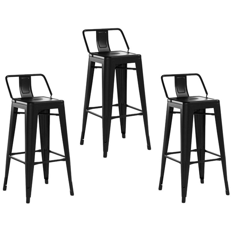 MOBLIHOUSE - Set X3 Butaco Alto Para Barra Metálico Moderna Con Espaldar Mbh